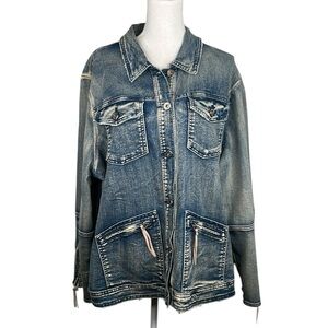 Indigo Thread Co. Denim Western Rodeo Fringe Festival Boho Jean Jacket Size 1X